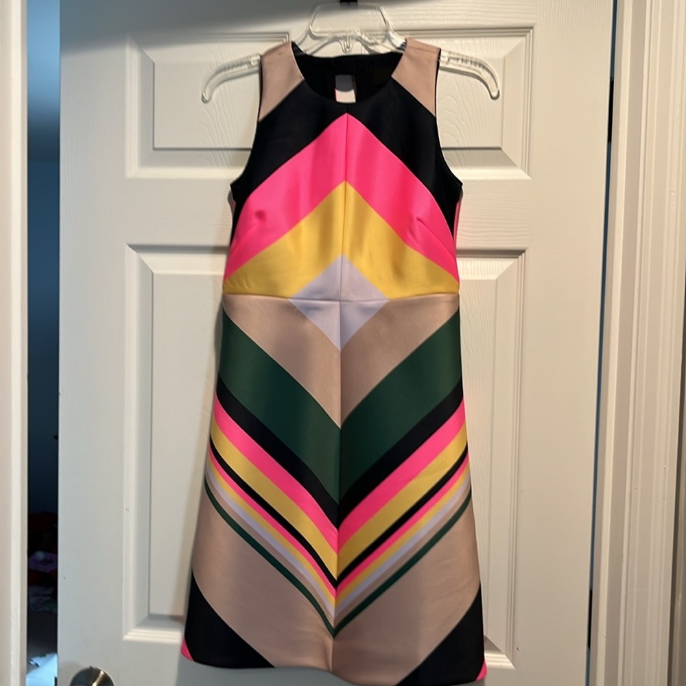 J. Crew Multicolor Chevron Midi Dress in Pink, Navy, Green, Yellow, Cream - Picture 5 of 10